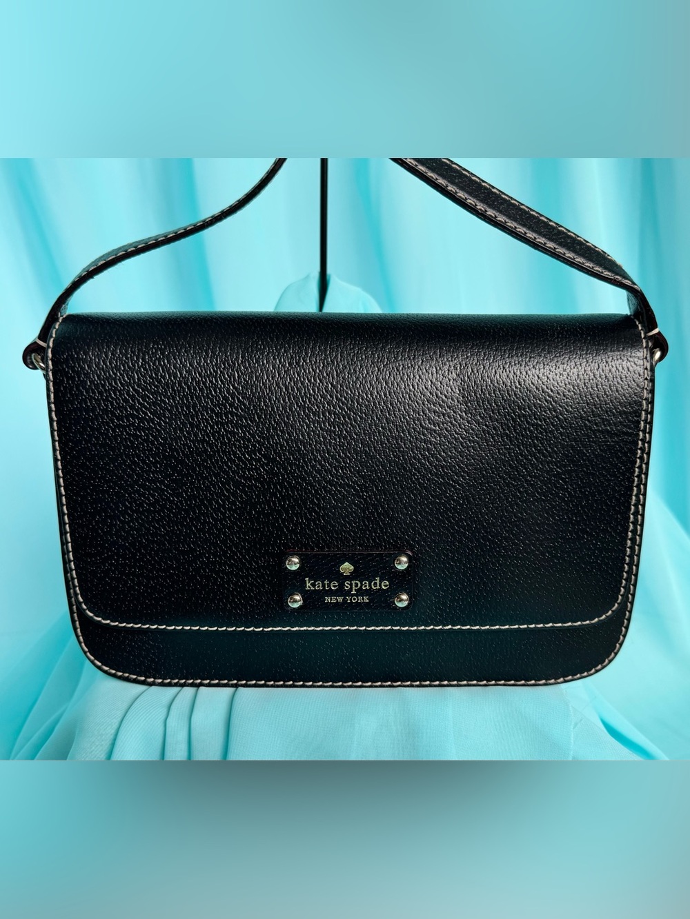 kate spade Black Leather Shoulder Bag with Contrast Stitching